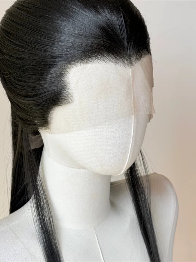 Ashely Widow's Peak Perücke, schwarze Spitzenfrontperücke, 26 Zoll, glattes Haar, synthetisch - Bild 7