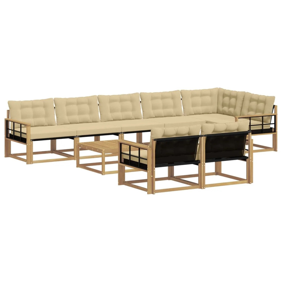 vidaXL Outdoor-Sofagarnitur aus Akazienholz mit Textilene und Kissen, 9-teiliges L-Shape Set, Weiß und Beige, B/T/H: 79 x 79 x 37 cm - Bild 2