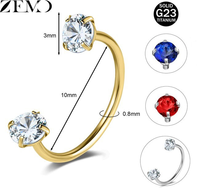 ZEMO Nasenring Titan, Zirkonia, Kristall, Unisex - Bild 1