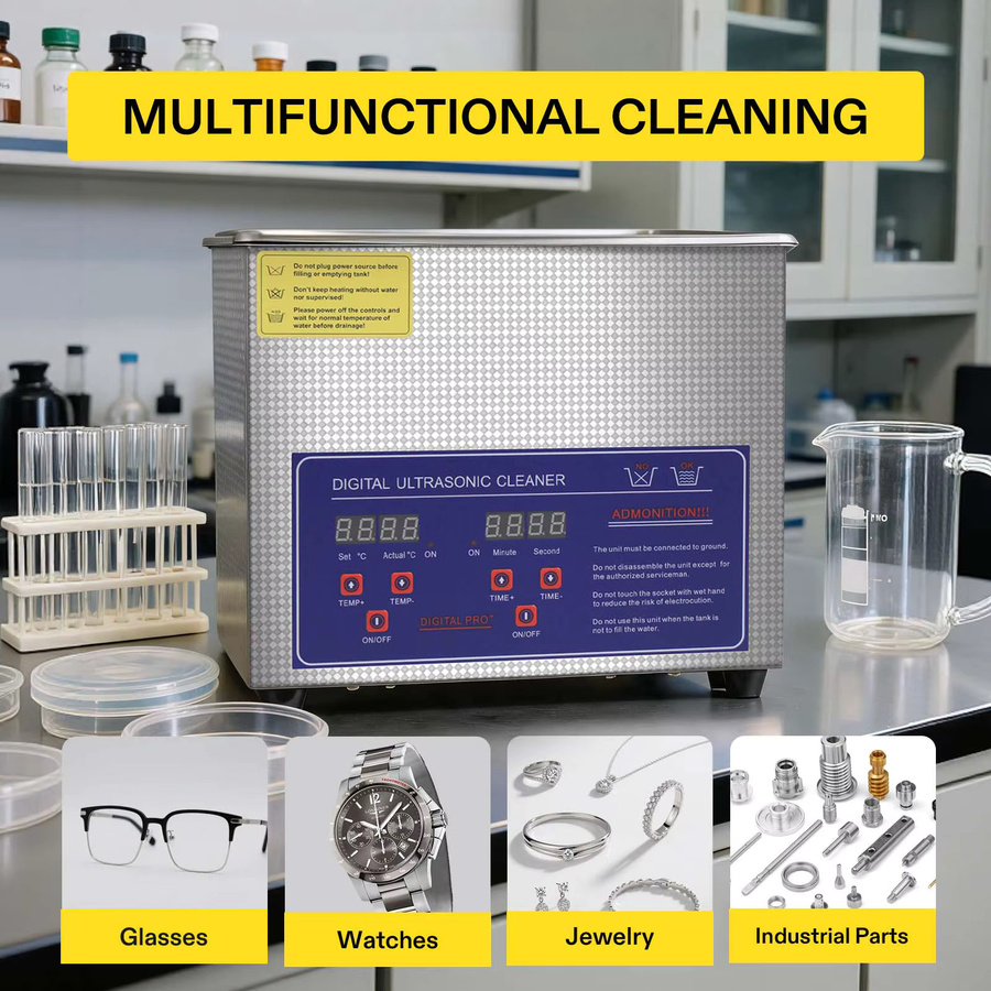 Sihao Professioneller Ultraschallreiniger aus Edelstahl in Silber mit Digitaltimer und Heizfunktion, 3 l, 40kHz für Schmuck, Brillen und Uhren - Bild 4