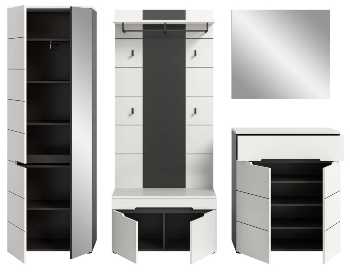 Inn.Furn Garderoben-Set Cooper 5-teilig in Weiß und Grau mit Spiegel, Bank und Schuhschrank, Breite: 255 cm - Bild 5
