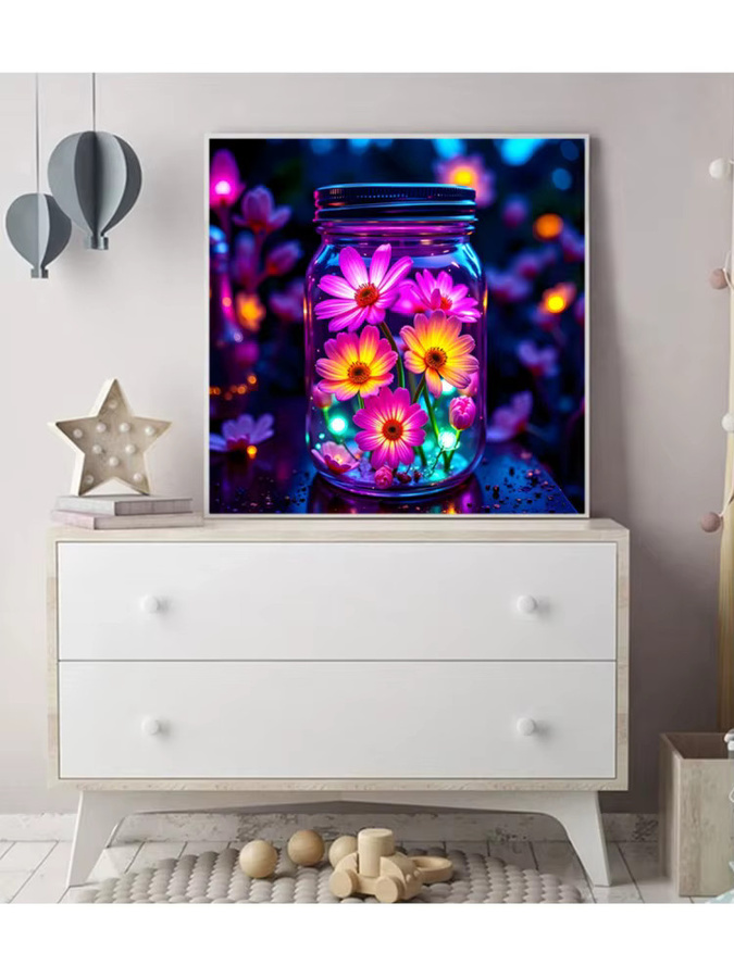 EverShine Diamant-Stickerei DIY-Mosaik mit Rosen und Schmetterlingen in Pink und Multicolour, rundes Blumenbild als Tischdekoration - Bild 3