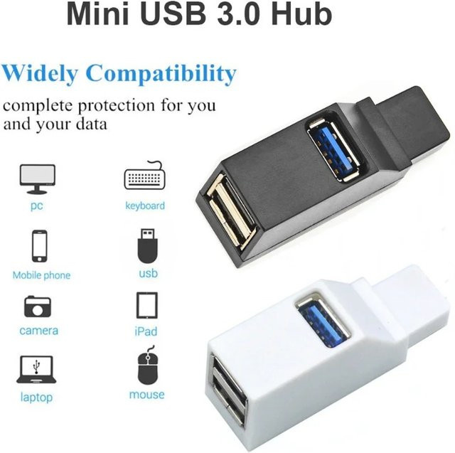 USB 3.0 Hub Adapter mit 1 bis 3 Ports als High Speed Splitter für PC und Laptop in Schwarz oder Weiß - Bild 1