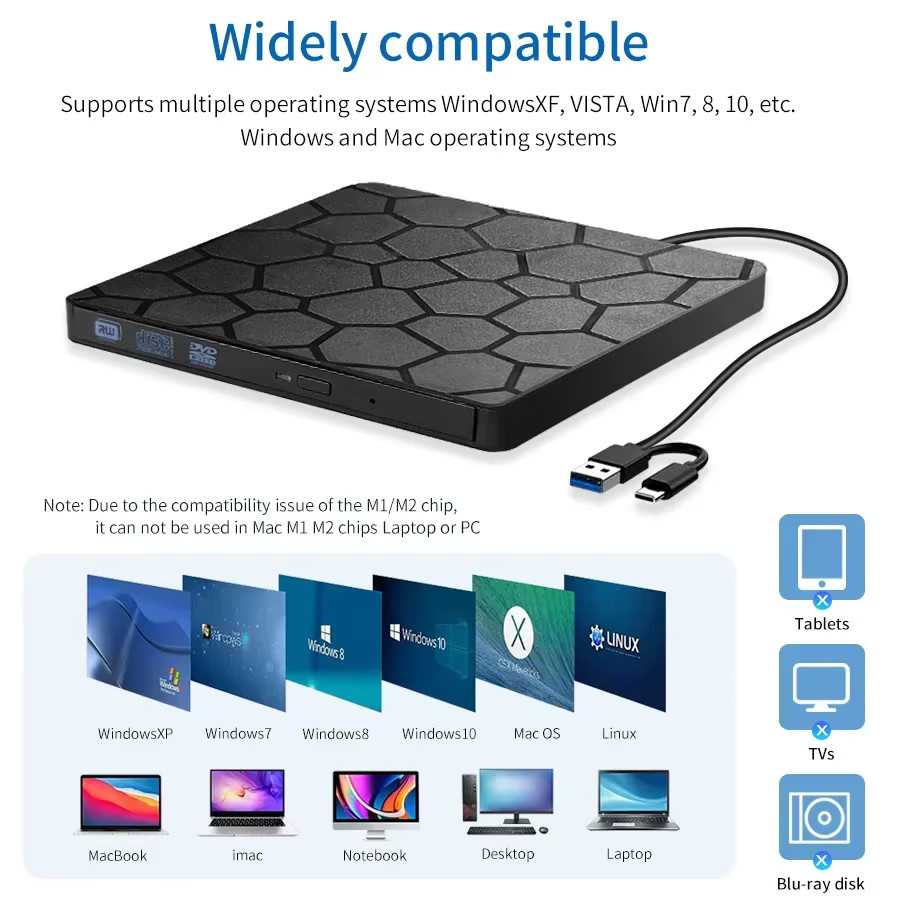 Muzisn 2-in-1 Externes DVD-RW-Laufwerk mit USB-C Schnittstelle, DVD-CD-Brenner und Lesegerät in Schwarz - Bild 4