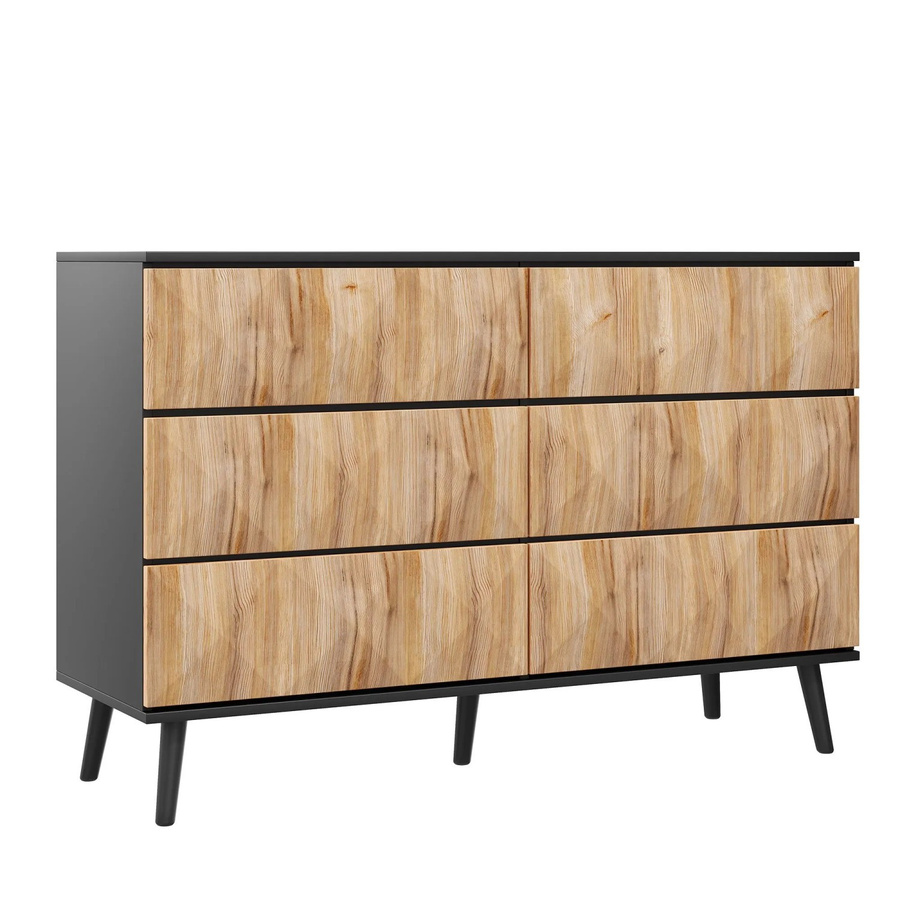 okwish Sideboard Modern mit Erhabenen Türen in Schwarz und Natur, B/T/H: 120 x 40 x 85 cm - Bild 2