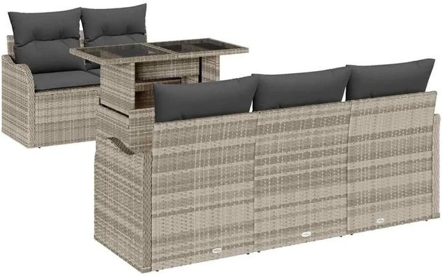 vidaXL Garten-Sofa-Set aus Poly-Rattan mit Kissen, 6-teilig, Hellgrau - Bild 1