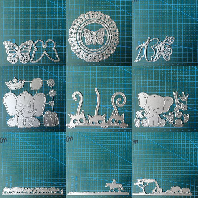 Metall Stanzformen für Bastelarbeiten mit Schmetterling, Elefant und Katze in Silber - Bild 1