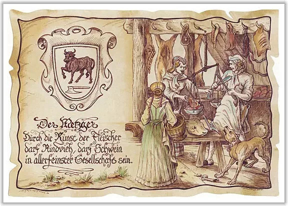 Zunftbild Metzger als Vintage Paper Poster in den Farben Braun, Schwarz und Multicolour, Format A4 - Bild 1