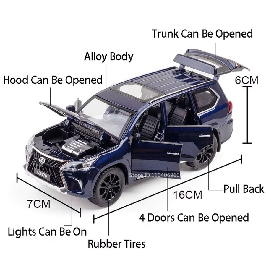 XMD LX570 Modell Spielzeugauto, 1:32, mit Licht und Sound, Metall, Gummi - Bild 4