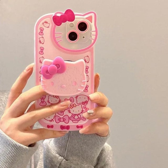 Sanrio Hello Kitty Handyhülle mit Ständer für iPhone 11 bis 16 Pro Max, stoßfest, transparent pink - Bild 1