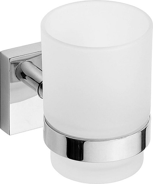 Brillantbad META Zahnbürstenhalter aus Messing und Glas in Chrom poliert, Farbe Silber/Transparent, B/T/H: 7,0 x 9,5 x 10,5 cm - Bild 1