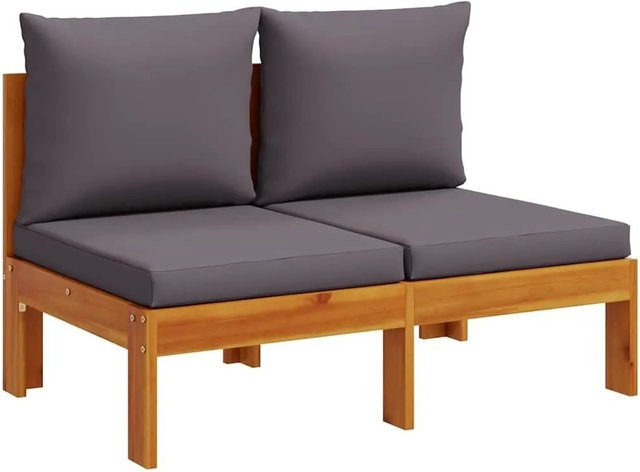 vidaXL Gartensofa 2-Sitzer aus Akazien-Massivholz mit Kissen in Dunkelgrau - Bild 1