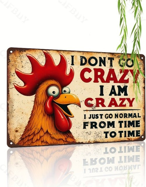 Vackra Lustiges Huhn Aluminiumschild HELLOYOUNG Retro Wandkunst Bauernhof-Dekoration, B: 20,3 cm, H: 30,5 cm, Mehrfarbig - Bild 1