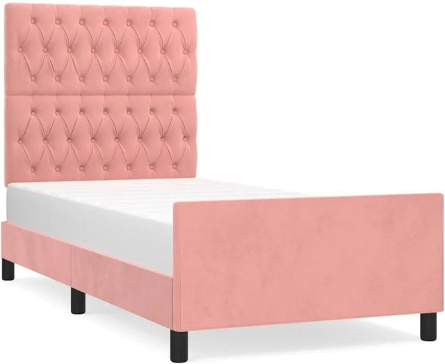 vidaXL Bettgestell mit Kopfteil in Rosa aus Samt und Massivholz B/T/H: 100 x 200 x 128 cm - Bild 1