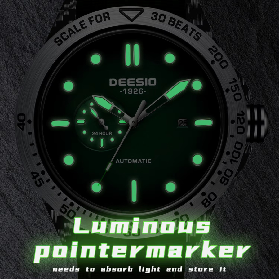 Deesio Armbanduhr Automatik, Karbonfaser, Edelstahl, Grün, Herren - Bild 5