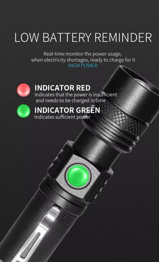 Esmarter U518 Taschenlampe in Schwarz mit wiederaufladbarer 18650 Lithium-Batterie und Metallgehäuse - Bild 2
