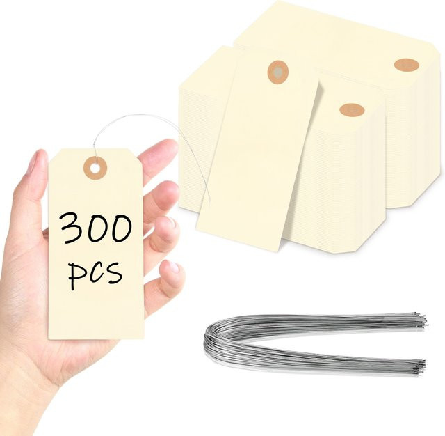 Doppelseitige beschreibbare Hängeetiketten aus Papier mit Kabelbindern als Preisschild-Display und Geschenkanhänger - Bild 1