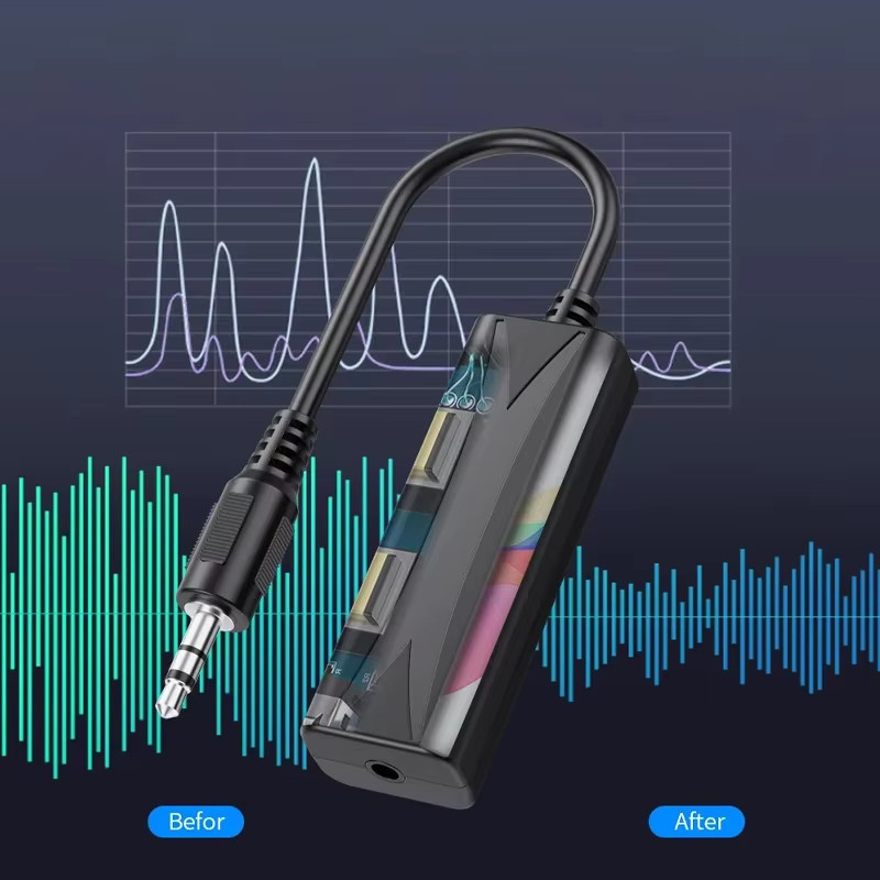 VIKEFON Audio-Rauschisolator mit 3,5-mm-Klinkenstecker als Erdschleifeneliminator und Filter gegen elektrische Störungen für Autolautsprecher, Kopfhörer und HiFi-Geräte in Schwarz und Silber - Bild 2