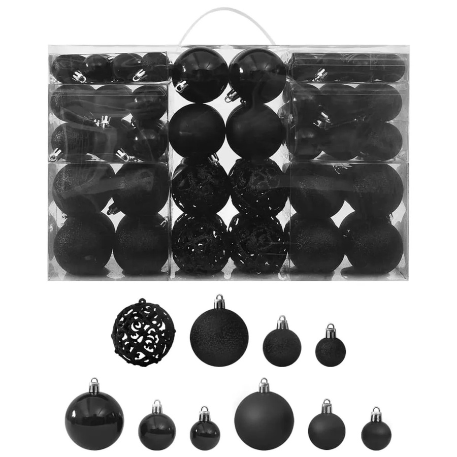 furnicato 100-teiliges Weihnachtskugel-Set in Schwarz aus Kunststoff - Bild 2
