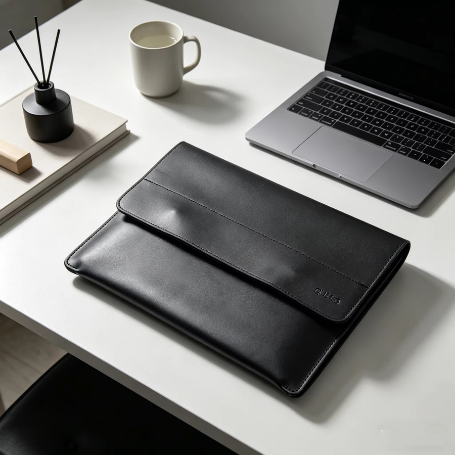 Quoko Laptoptasche aus PU-Leder mit magnetischer Schnalle in Schwarz für MacBook Air 13,6 Zoll und MacBook Pro 14 und 16,2 Zoll - Bild 2