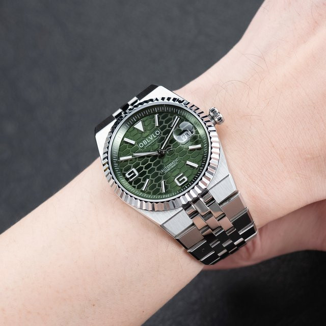 OBLVLO Armbanduhr Automatik, Edelstahl, grünes Zifferblatt, Herren - Bild 1