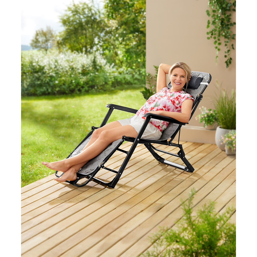Gartenliege Premium von Genialo in Schwarz und Grau mit verstellbarer Kopfstütze und Armlehnen aus Outdoor-Stoff und pulverbeschichtetem Stahl - Bild 3