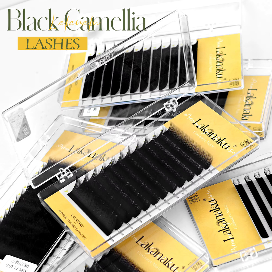 LAKANAKU Kamelie Einzelne Wimpernverlängerungen, Black LB Curl, Unisex - Bild 4