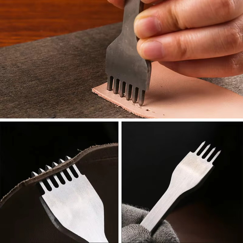 eelhoe Lederlocher DIY Werkzeug Set mit 1, 2, 4 oder 6 Zinken in Silber für Lederarbeiten und Nähen - Bild 4