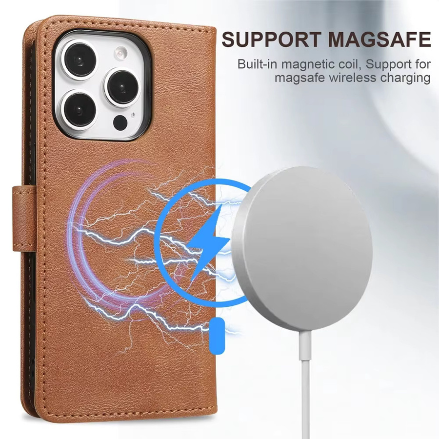 2-in-1 MagSafe Wallet Case für iPhone 16 Pro Max 15 Plus 14 Pro Max 13 12 magnetische kabellose Lade-Telefonabdeckung in Braun - Bild 4
