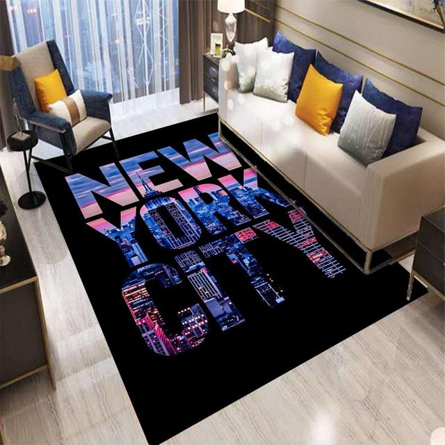 Moderne Teppichmatte Lodestar mit Stadtlandschaft New York und London Design, Schwarz, B/T: 120 x 80 cm - Bild 1