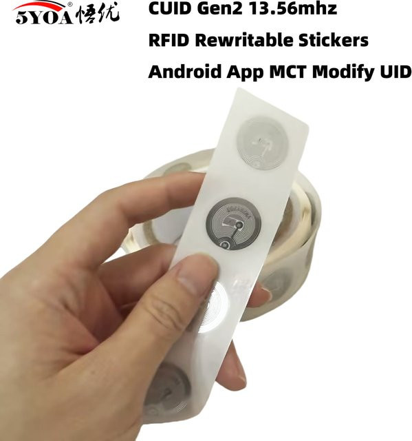 5YOA NFC RFID Aufkleber S50 1K CUID veränderbar, 13,56 MHz Nass-Inlay, transparent, UID wiederbeschreibbar für Android MCT Copy Clone - Bild 1