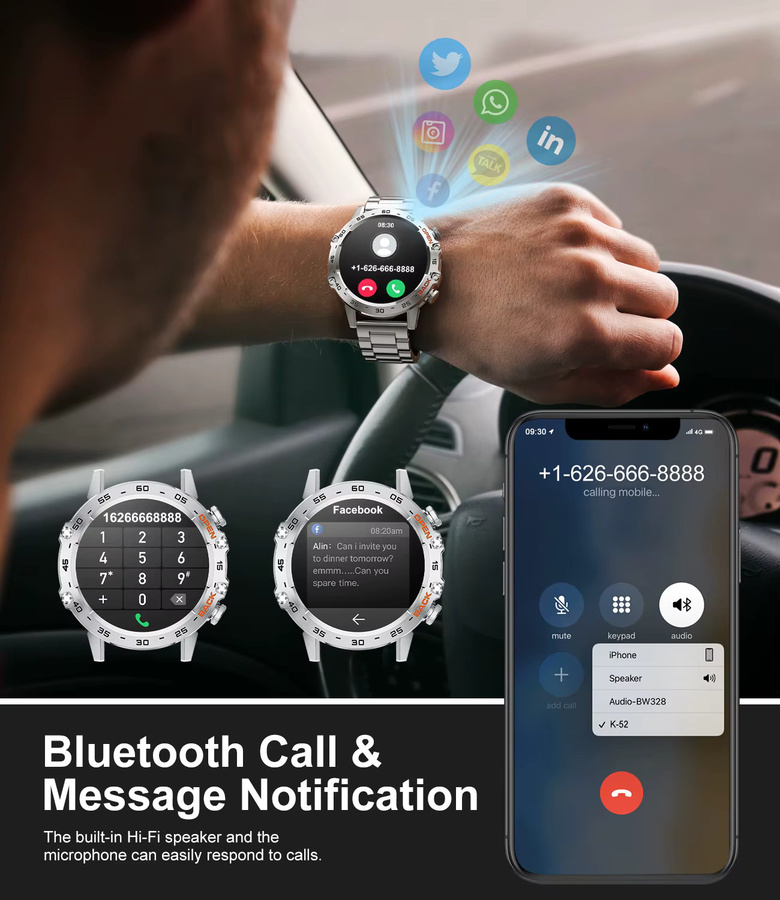 LIGE Smartwatch für Herren mit 1.39 Zoll Runddisplay, Bluetooth Anruf, Herzfrequenz-Überwachung und Sport-Fitness-Funktionen, Farbe: Orange/Schwarz/Silber - Bild 2