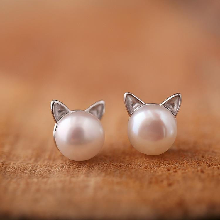 YIRAN Jewelry Ohrring, 925 Silber, Perle, Katze, Damen - Bild 2