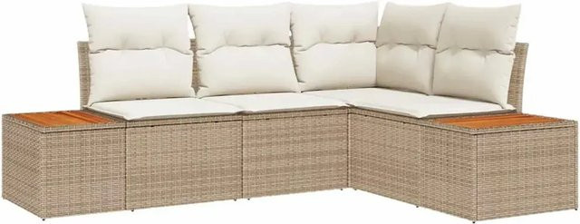 vidaXL Garten-Sofa-Set in L-Form aus Poly Rattan und Stahl, 4-teilig, Beige-creme mit Kissen - Bild 1