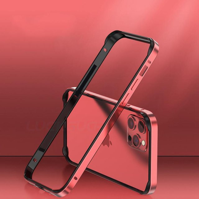 Hybrid Silikon und Aluminium Metall Schutzhülle für iPhone 11 12 13 14 Pro Max Plus Mini in Lila und Rot - Bild 1