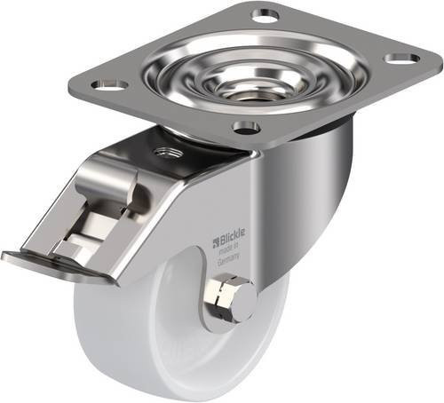 Blickle LEX-PO 75G-FI Lenkrolle mit Feststeller aus Edelstahl und Kunststoff in Silber, Rad-Durchmesser: 75 mm, Tragfähigkeit: 150 kg - Bild 1