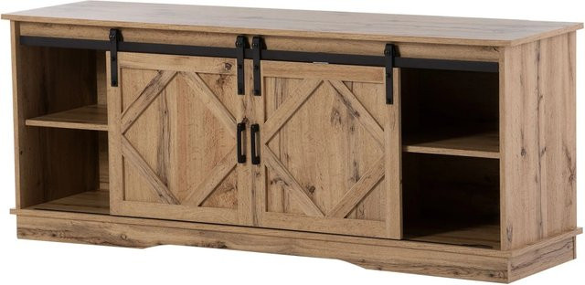 okwish TV Schrank mit Schiebetüren in Braun, moderner Stauraum für Wohnzimmer und Esszimmer, B/T/H: 150 x 40 x 60 cm - Bild 1