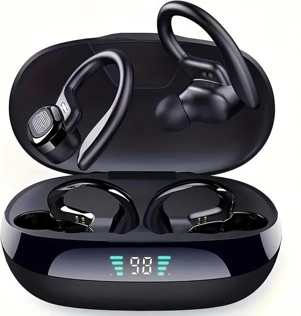 Kebidumei Kabellose Bluetooth 5.3 Sportkopfhörer IPX5 In-Ear Ohrbügel Headsets mit 3D HiFi Stereo und 300mAh Ladeetui in Grau - Bild 1