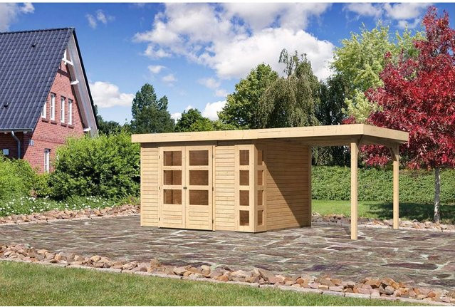 Karibu Holz-Gartenhaus Sölve in Natur mit Flachdach und modernem Design, B/T/H: 298 x 242 x 210 cm - Bild 1
