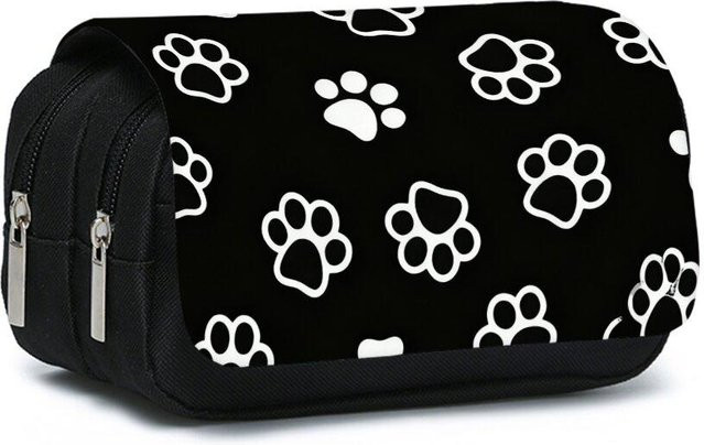 Fancy Style Studio Doppelklapp-Federmäppchen aus Stoff mit Pfotenabdruck-Muster in Schwarz, B/H: 20,0 x 13,0 cm - Bild 1
