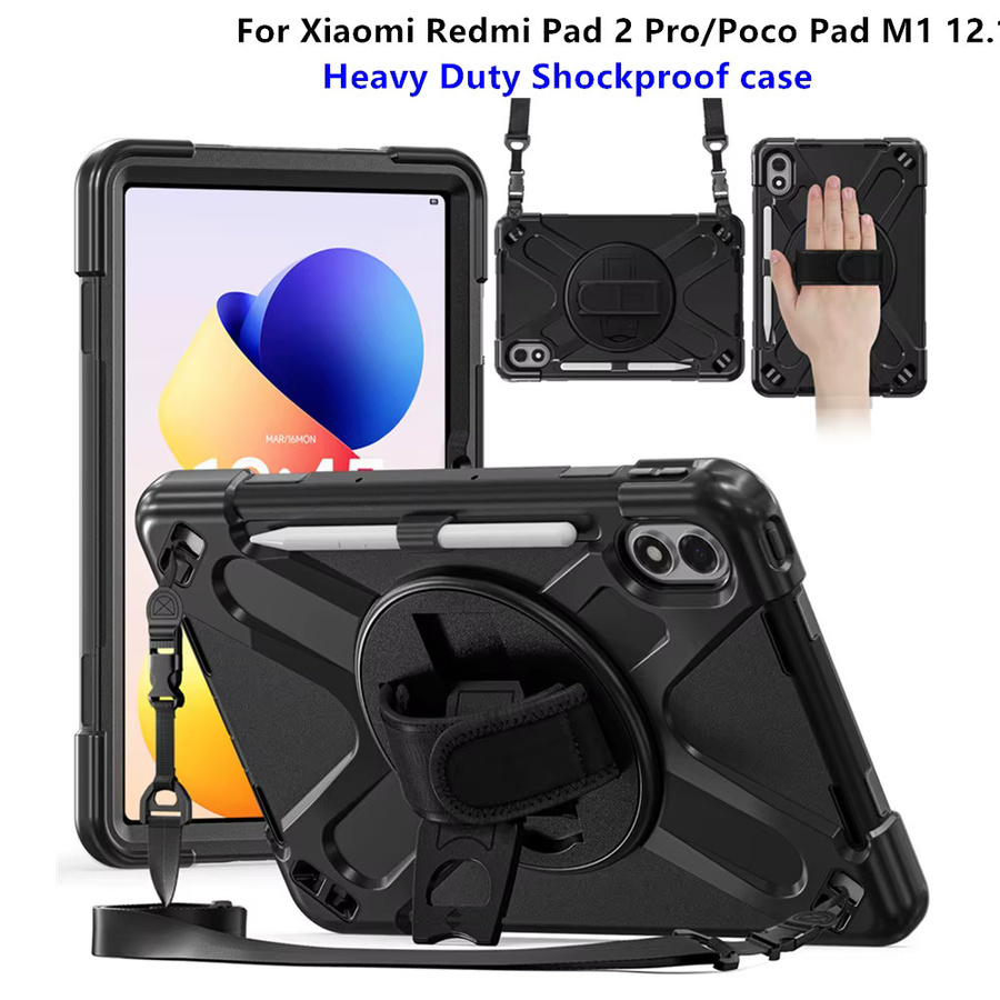 AJIUYU Stoßfeste Kinderhülle für Xiaomi Redmi Pad 2 Pro 12,1 Zoll und POCO Pad M1, Farbe: Schwarz - Bild 6
