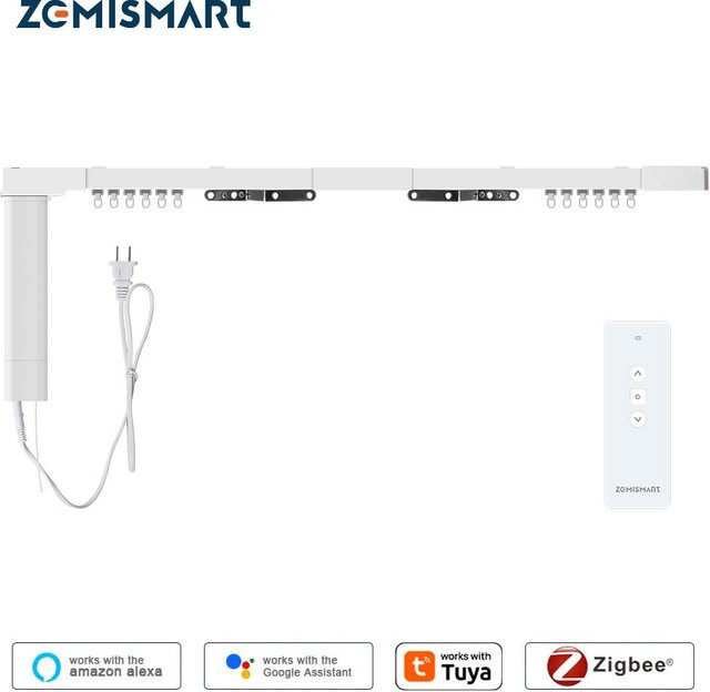 Zemismart Zigbee 3.0 Smart Curtain Track in Weiß für elektrische Vorhänge, kompatibel mit Tuya Zigbee Hub, SmartThings, Alexa und Google Home Assistant, gerade Ausführung - Bild 1