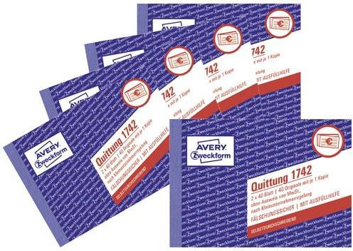 Avery Zweckform 1742-5 Quittungen DIN A6 quer in Weiß und Gelb mit 40 Blättern pro Packung (5er Set) - Bild 1