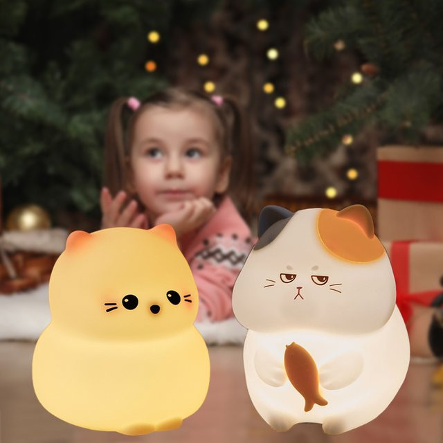 GGBEE Kitty LED-Nachtlicht aus Silikon in Weiß, wiederaufladbare Katzen-Tischlampe mit Touch-Funktion für Kinderzimmer und Schlafzimmer - Bild 1