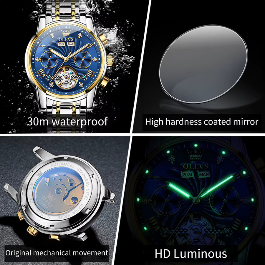 OLEVS Armbanduhr Automatik, Edelstahl, Blau, Herren - Bild 5