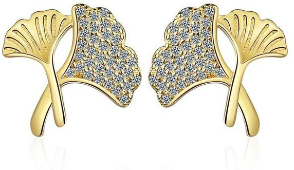 YIRAN Jewelry Ohrringe, 14 k Gold, Ginkgo Blätter, Diamant, Damen - Bild 1