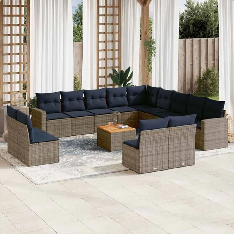 vidaxl 14-tlg. Garten-Sofagarnitur aus Poly-Rattan in Grau mit Kissen im modernen Design - Bild 1