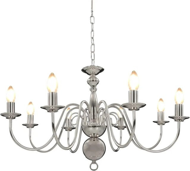 vidaXL Kronleuchter in Silber aus Metall für 8 x E14 Glühbirnen, klassisches Design für Wohnzimmer und Esszimmer - Bild 1