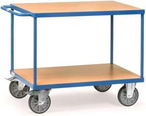 Fetra Tischwagen 2403 aus Stahl und Holz mit 2 Etagen in Brillantblau und Buchedekor, Tragkraft 600 kg, B: 80 cm, T: 120 cm - Bild 1