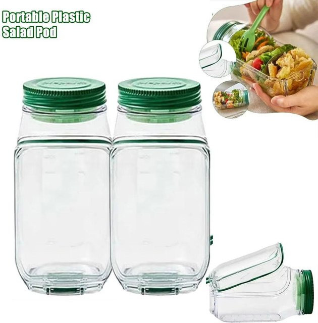 Meiteai-Home Salatglas Set aus transparentem Kunststoff, 2er Pack, tragbarer Salatbecher mit Fächern, mikrowellen-, gefrier- und spülmaschinenfest - Bild 1